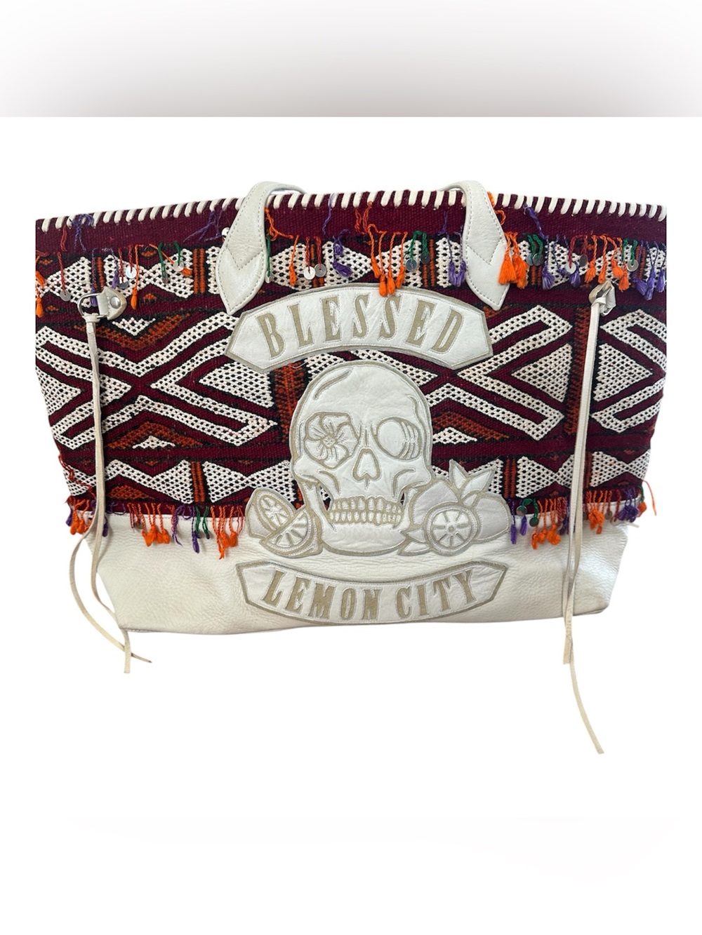 Gorgeous Bohemian Leather And Fabric Tote with fringe